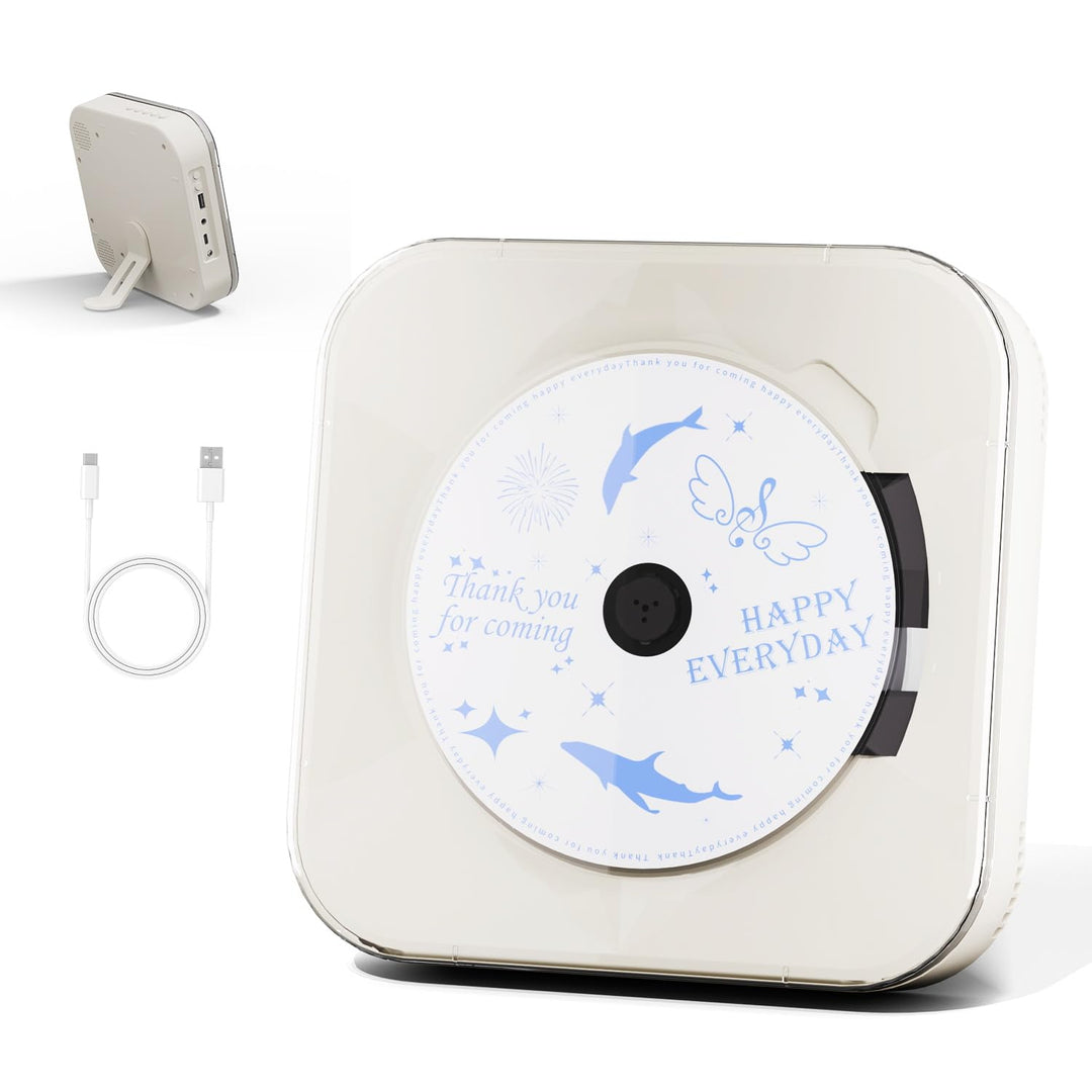 Tragbarer CD-Player mit transparentem Deckel, Lautsprecher, Bluetooth, USB-Anschluss