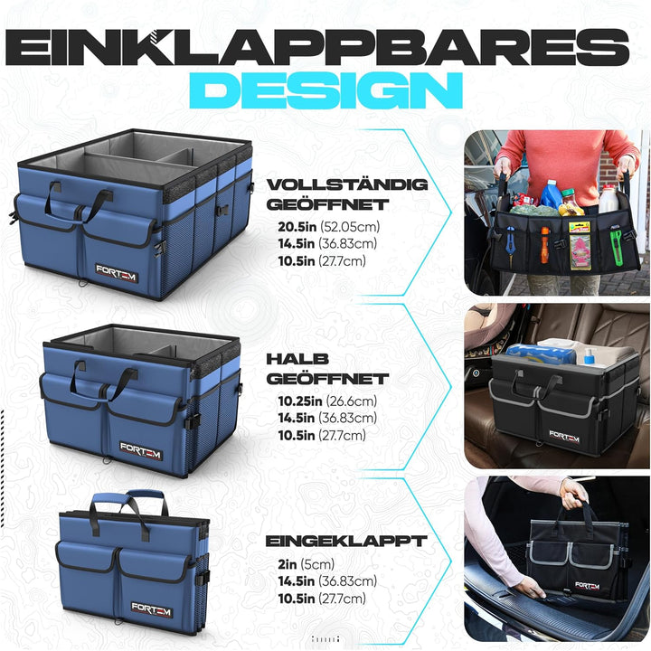 FORTEM Kofferraum Organizer, Kofferraumtasche, Zusammenklappbarer Auto Organizer Kofferraum mit Fäch
