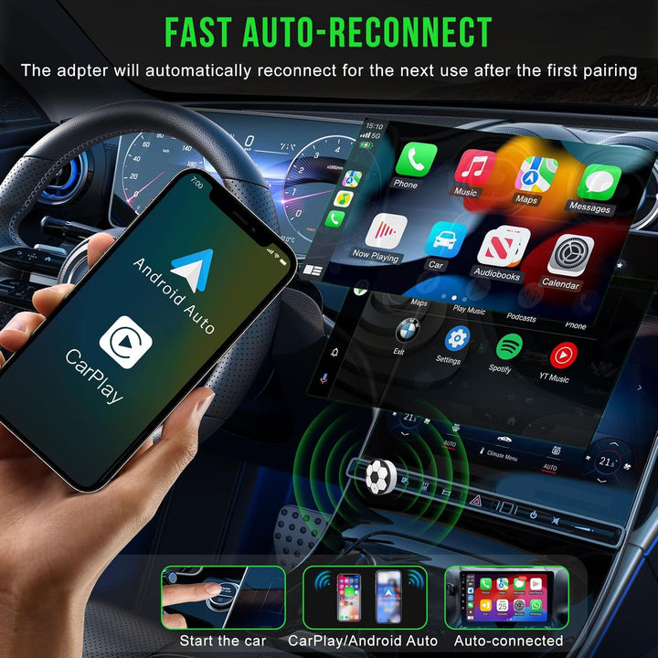 Wireless CarPlay Adapter &amp; Android Auto, Wechseln zwischen zwei Telefonen | Mini Plug &amp; Play, Schnel
