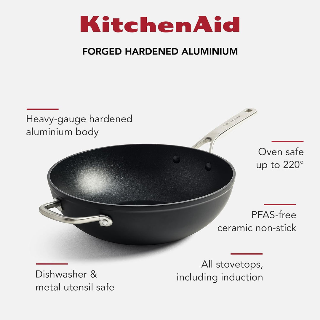 KitchenAid Forged Hardened Wok (30cm/5L), hart anodisiert, PFAS-freie keramische Antihaftbeschichtun