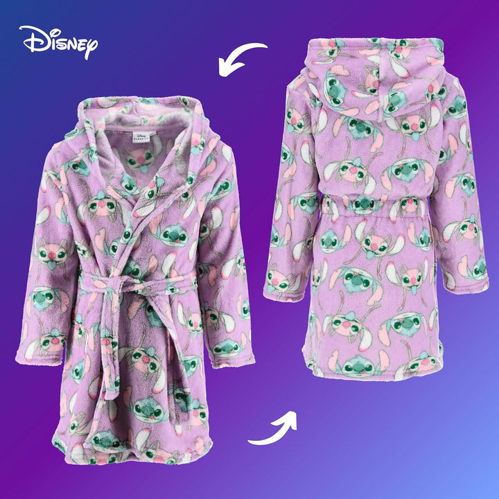 Disney Stitch und Angel Bademantel Mädchen, Hausmantel Loungewear Weicher Fleece Morgenmantel, Gröss