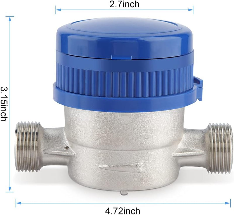 Wasserzähler Garten 1/2 Zoll, Geeicht Kalt Wasseruhr, Zapfhahnzähler Mit Montagezubehör Und Schutzab