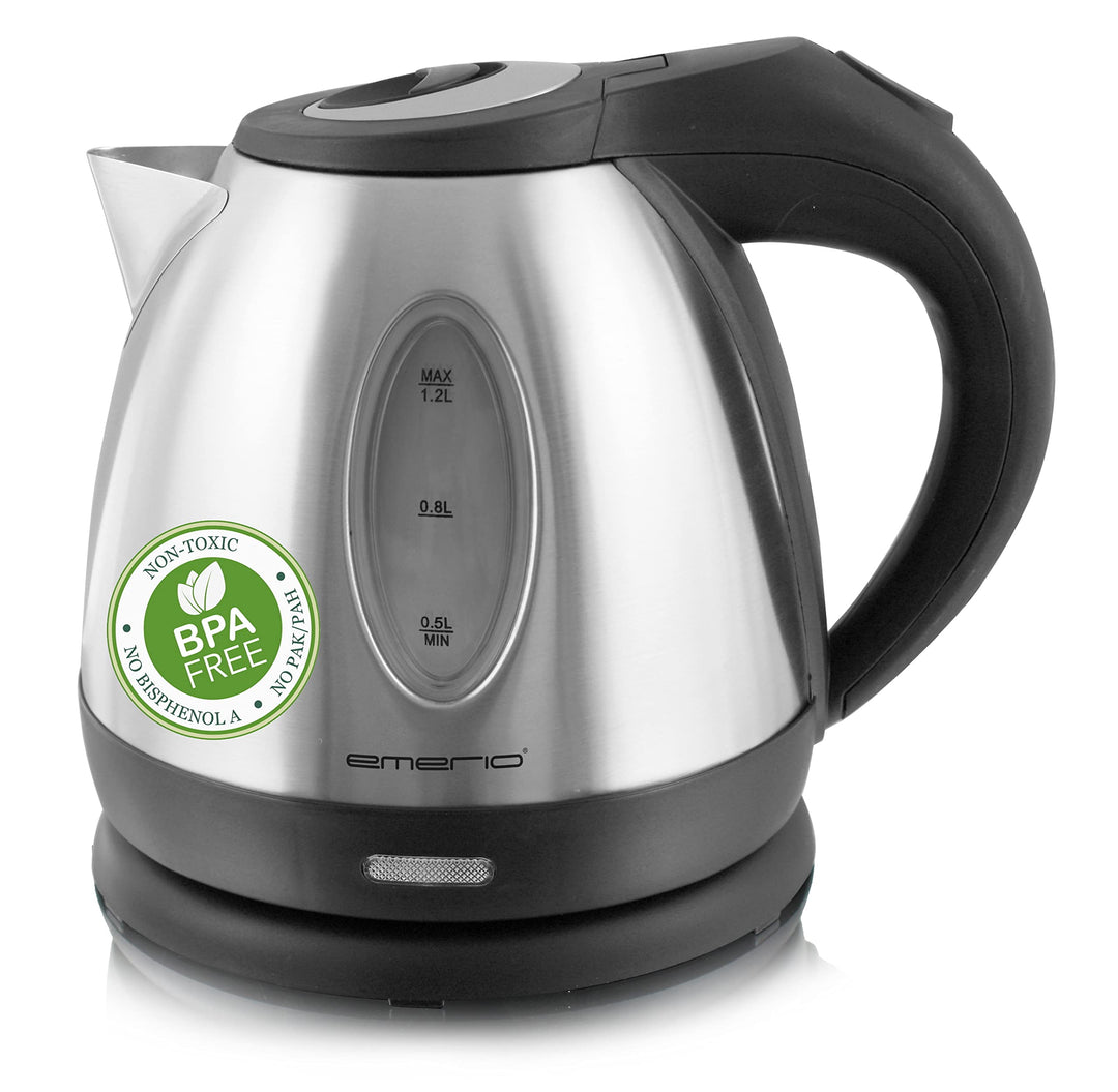 Emerio Wasserkocher Edelstahl, 1.2 Liter, 1500 Watt, 360° Basis kabelgebunden -> Wasserkocher kabell
