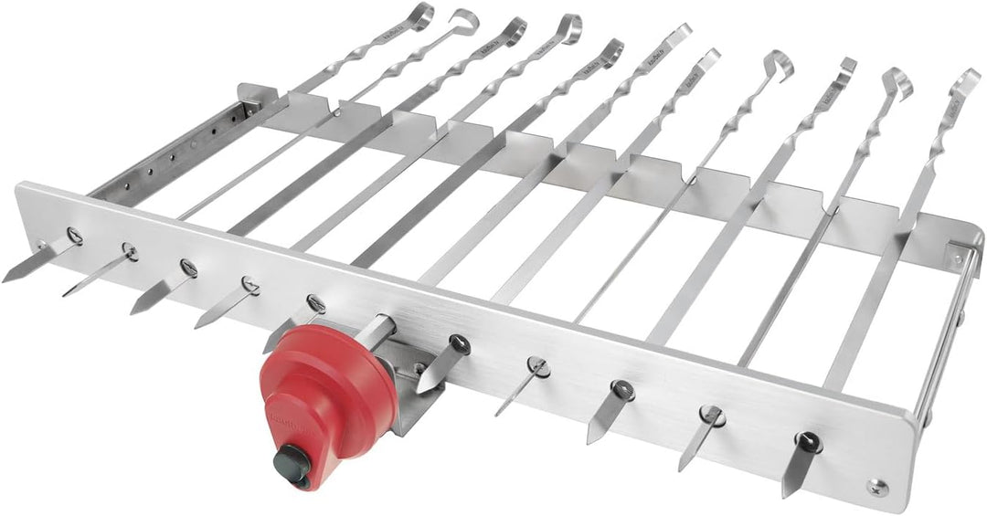 BEM Rambo Grillaufsatz mit Motor inkl. 12 Spiesse + Powerbank, Drehspiesse aus Edelstahl, Schaschlik