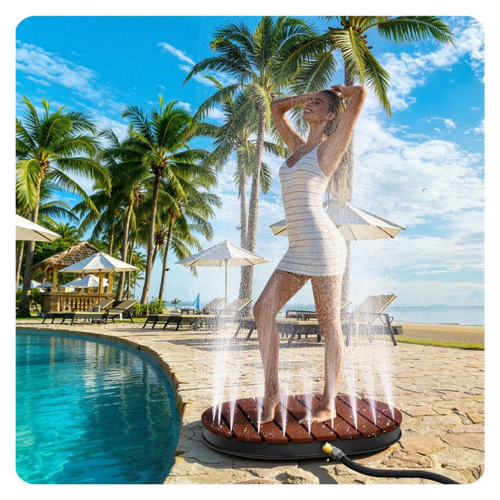 Bodendusche Outdoor WPC, Gartendusche mit Duschplatte, Pooldusche mit 22 Messingdüsen, Wasserfontäne