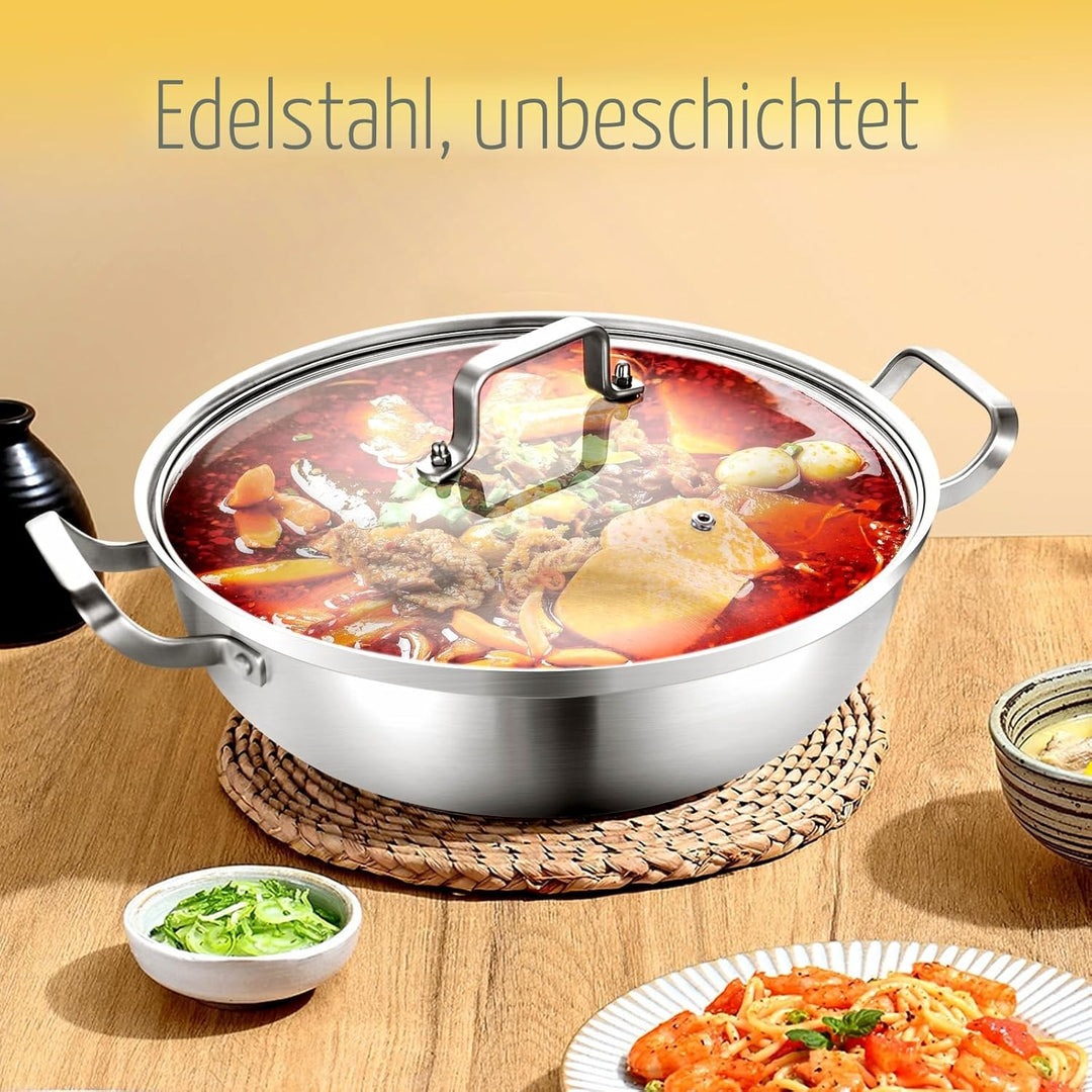 Edelstahltopf 35 cm,6.5L,Grosse Edelstahlkochgeschirr – Stark Robuste Suppe Topf,Dreischicht-Boden &