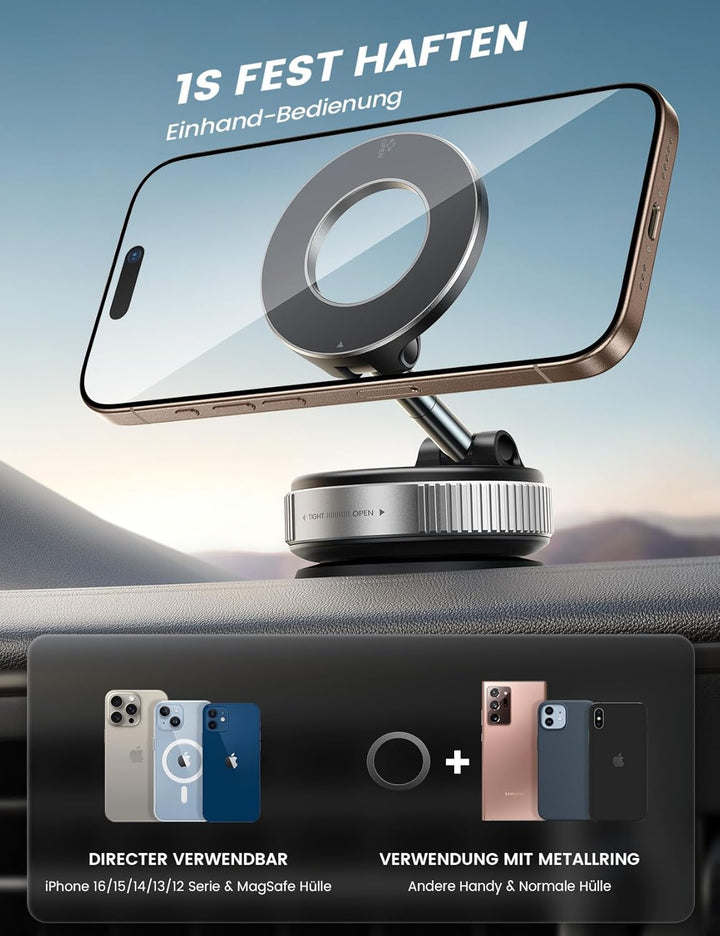 Lamicall Magnetische Handyhalterung Auto für Magsafe Autohalterung - [Vakuum Saugnapf & 24X Magnet]