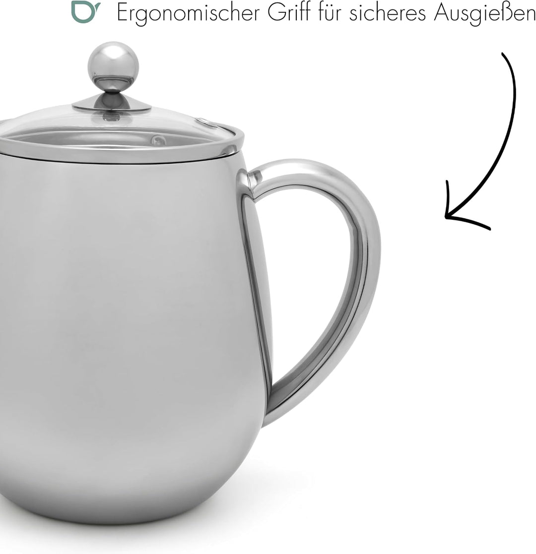 Bredemeijer Edelstahl Teekanne Duet Eva (1.1 Liter) – mit Teesieb & Edelstahlfilter in Einem, hitzeb