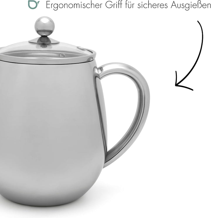 Bredemeijer Edelstahl Teekanne Duet Eva (1.1 Liter) – mit Teesieb & Edelstahlfilter in Einem, hitzeb