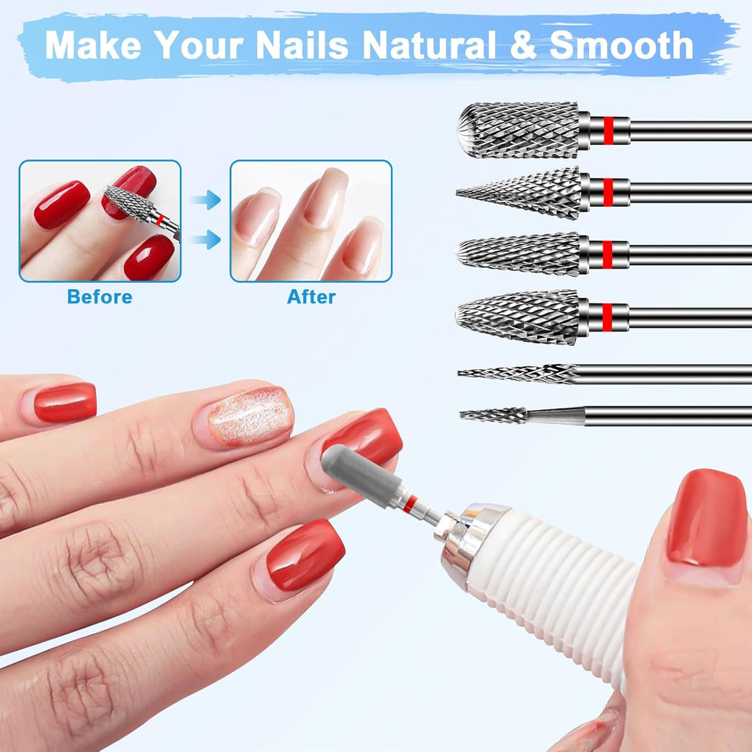CGBE Nagelfräser Bits, 6 Stück Nagelfräser Aufsätze Schleifköpfe Hartmetall Maschine Zubehör für Man