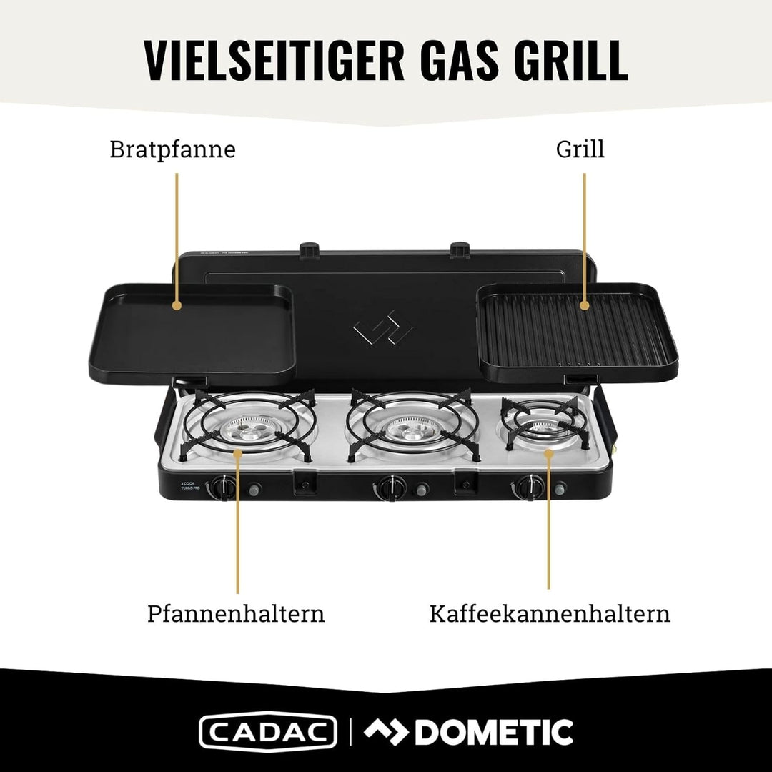 CADAC - 3 Cook Turbo FFD Deluxe - 50mBar - Grillen - Tragbare Grills - Kochfläche aus Edelstahl - In