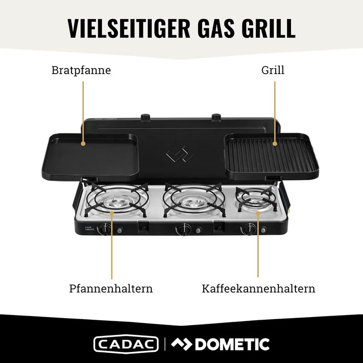 CADAC - 3 Cook Turbo FFD Deluxe - 50mBar - Grillen - Tragbare Grills - Kochfläche aus Edelstahl - In