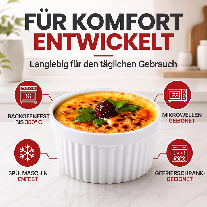 Dimono® Dessert-Schalen Creme Brulee Souflee-Förmchen, Auflaufform-Schälchen mit 170 ml für Desserts