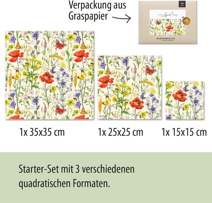 little bee fresh Bio-Bienenwachstücher Starter-Set aus Deutschland - Wachspapier für Lebensmittel -