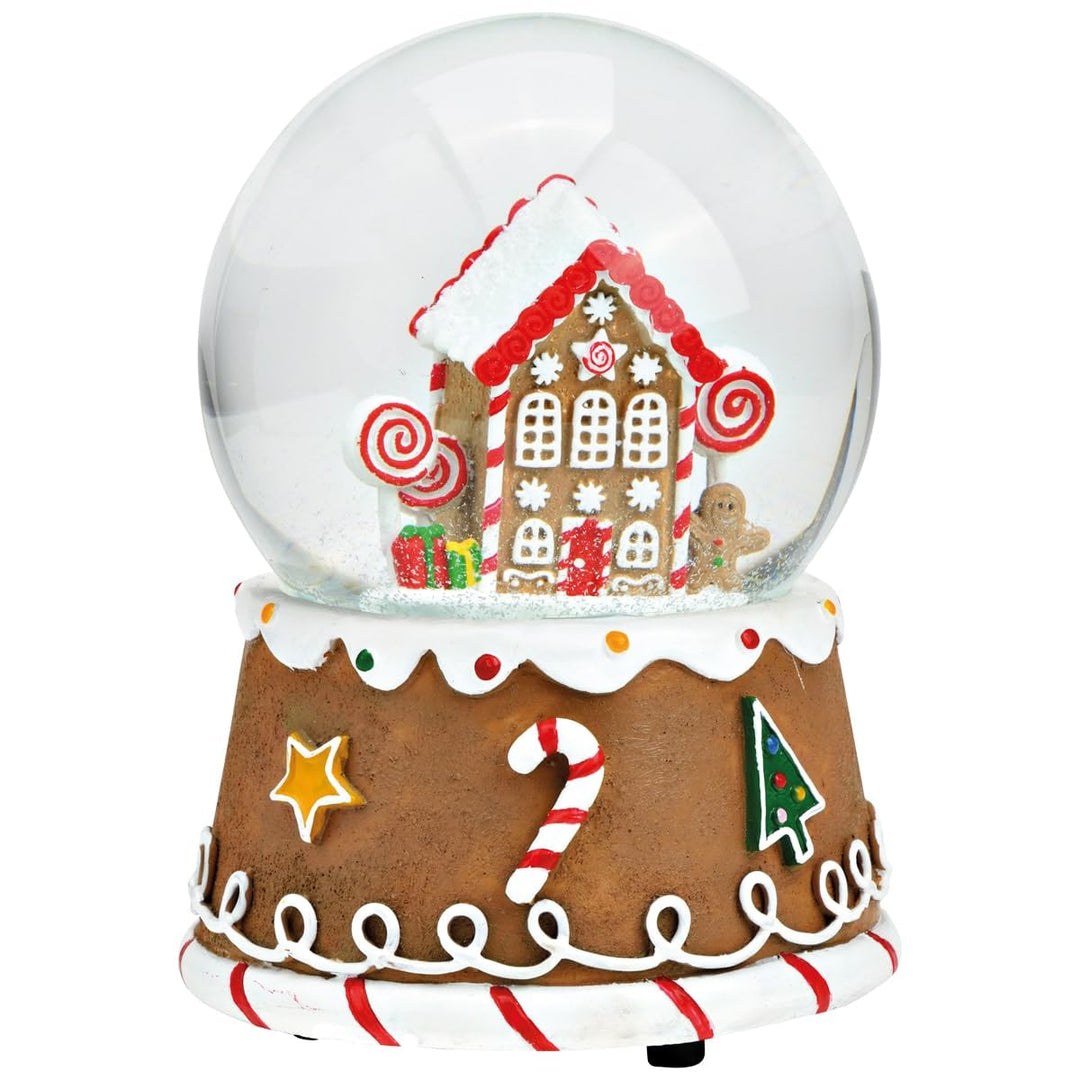 Schneekugel Spieluhr Lebkuchenhaus Dekofigur - Weihnachtliche Schneekugel mit Musik zum Hinstellen a