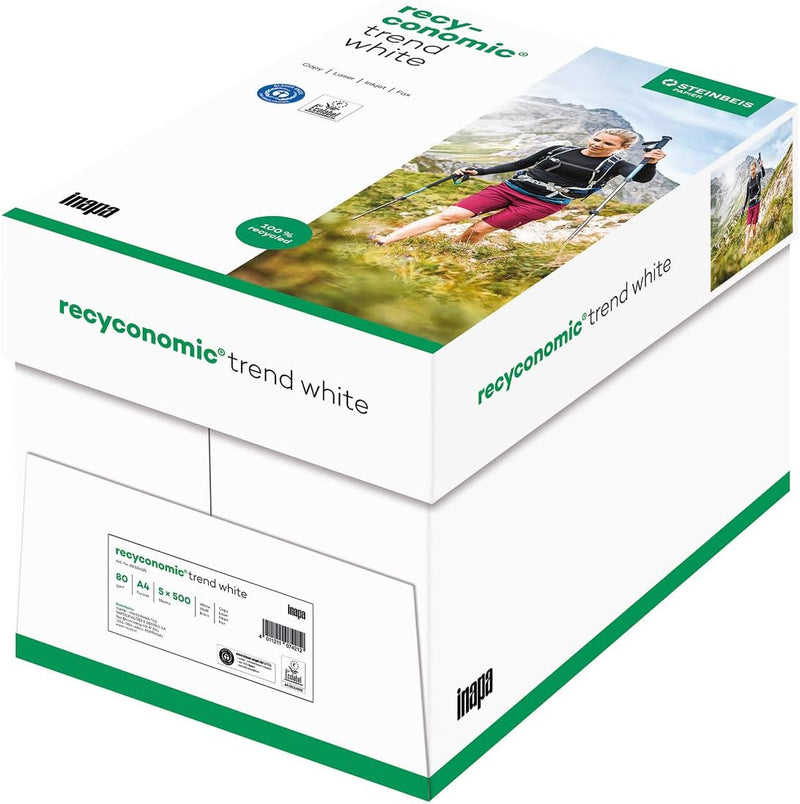 inapa Recycling-Papier, Druckerpapier Recyconomic trend white: 80 g/m², A4, 2500 Blatt (5x500), matt