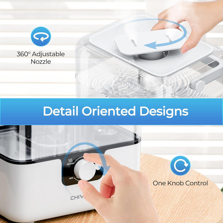CHIVALZ Top Fill Luftbefeuchter für Grosse Räume, 6L mit Nachtlicht, 360°Drehbare Düse Humidifier, 2