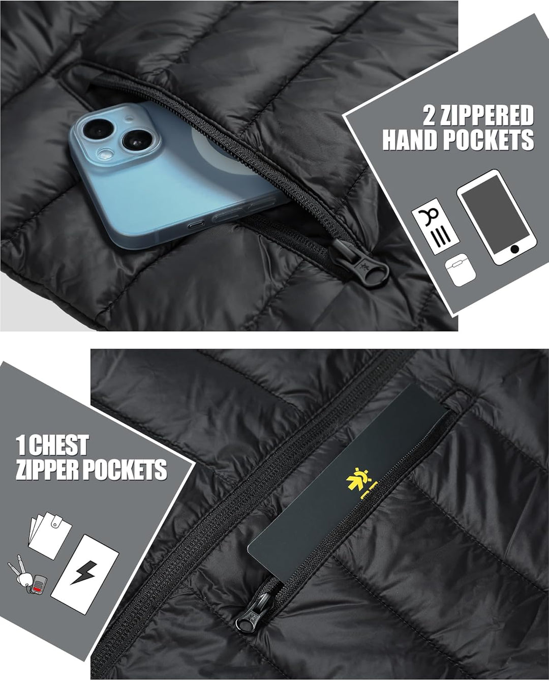 Herren Steppjacke Leichte Daunenjacken Winterjacke Übergangsjacke Outdoorjacke mit Kapuze und 6 Tasc