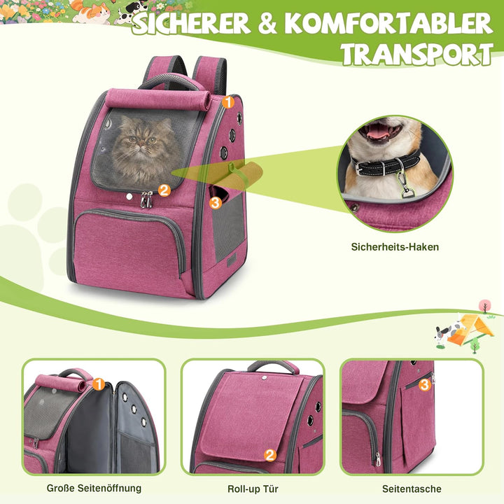ALLSOPETS Katzenrucksack, Faltbarer Atmungsaktiver Hunderucksack mit Sonnenschutz für Klein Hunde un