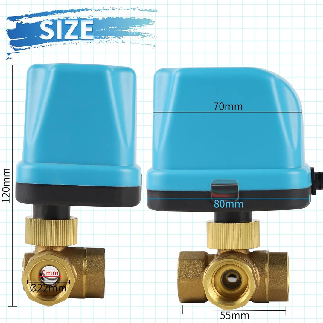SWAWIS 3 Wege Kugelventil Motorkugelhahn Zonenventil DN15 G1/2 Zoll AC 230V Motorventil Elektrisches