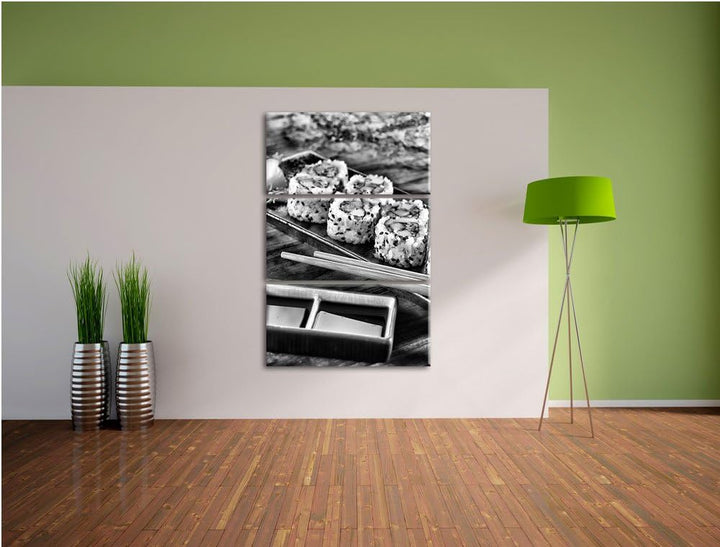 Pixxprint Delikate Inside Out Sushi Rollen als Leinwandbild/Grösse: 3 Teilig (120x80 cm) cm/Wandbild
