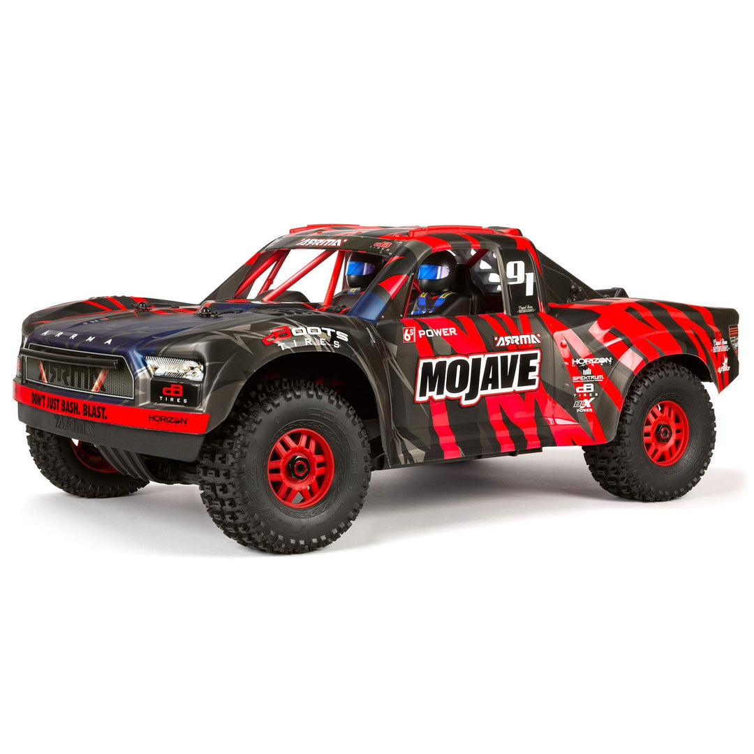 ARRMA RC Truck 1/7 MOJAVE 6S V2 4WD BLX Desert Truck mit Spektrum Firma (Ready-to-Run), Rot/Schwarz,