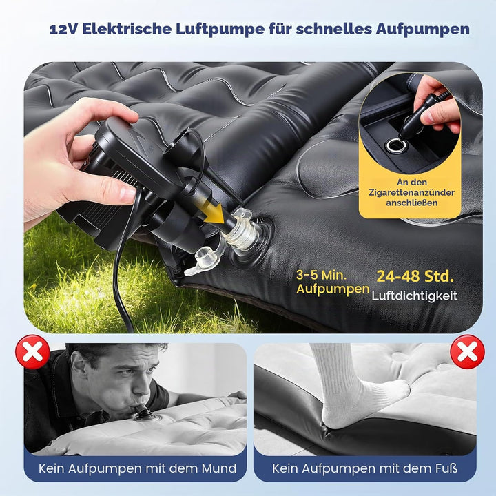 Luftmatratze für Auto, Aufblasbares Bett für Rücksitz, Luftmatratze SUV mit Luftpumpe und Kissen für
