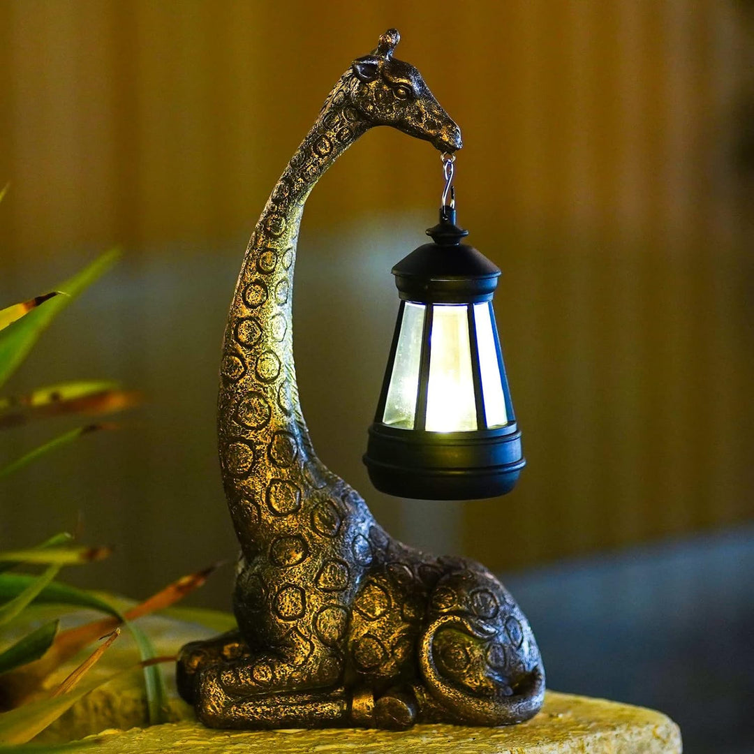 Yeomoo Giraffe Gartendeko mit Solarlampe - Giraffen Gartenfiguren Deko für Draussen mit Wetterfest L