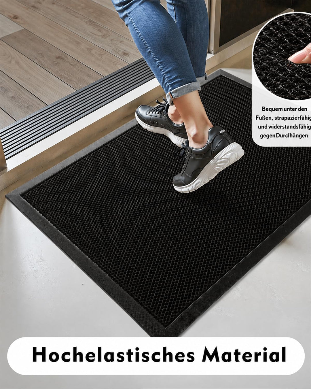 Fussmatte Aussen 43 x 76 cm, rutschfeste Silikon Schmutzfangmatte, Langlebig Fussabtreter Aussenbere