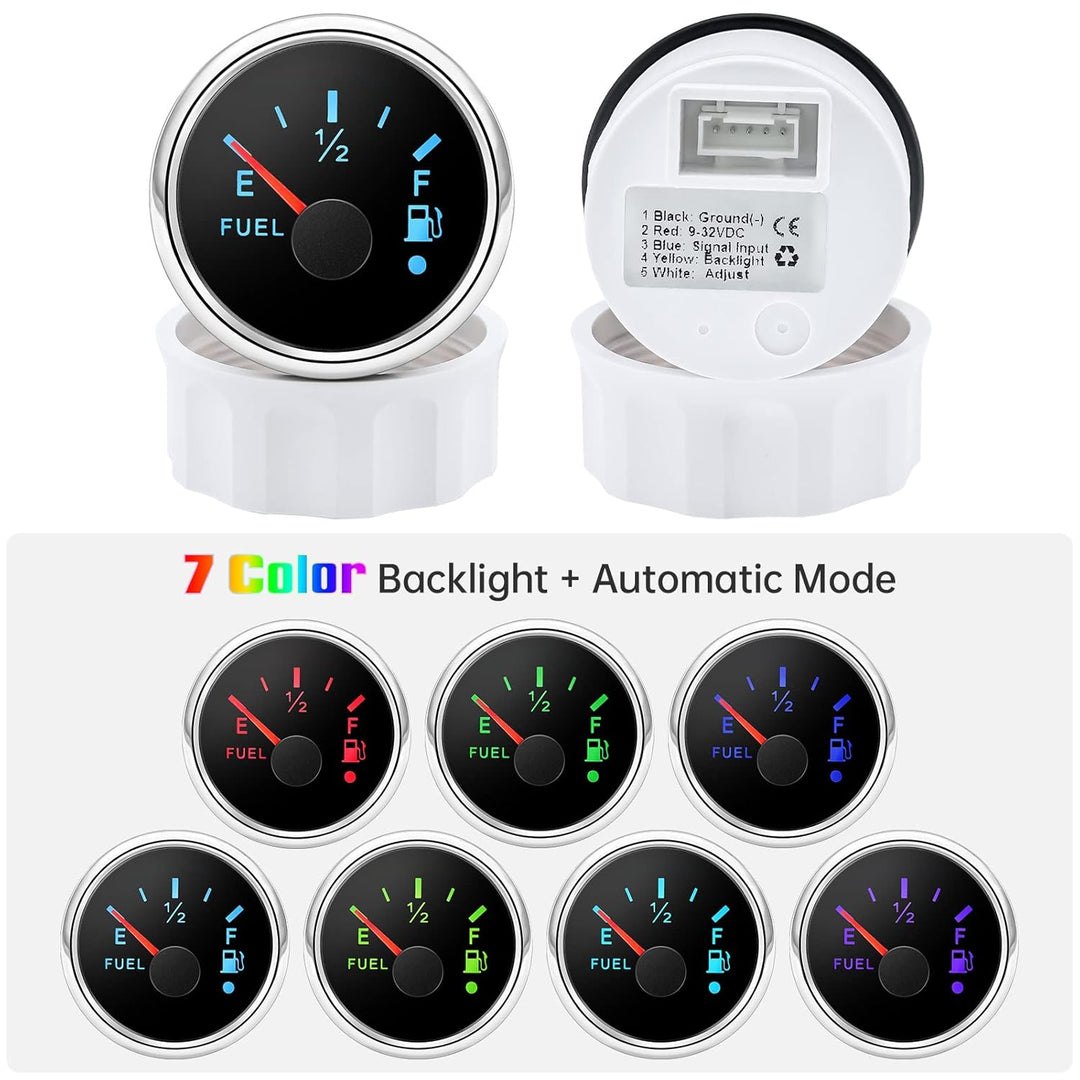 Kraftstoffanzeige, Kraftstoffstandsanzeige 52 mm 0-190ohms mit 7-Farben Hintergrundbeleuchtung Unive