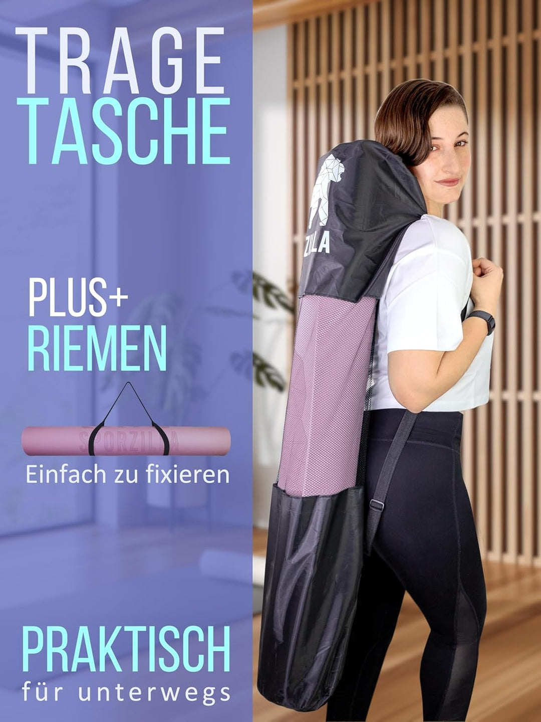 Yoga Matte XXL 200 x 100 cm – 8 mm dick - rutschfest und schadstofffrei – mit Hilfslinien und Traget