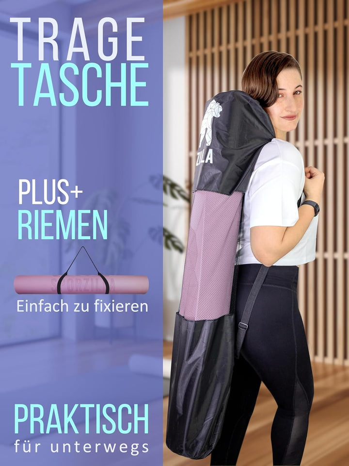 Yoga Matte XXL 200 x 100 cm – 8 mm dick - rutschfest und schadstofffrei – mit Hilfslinien und Traget