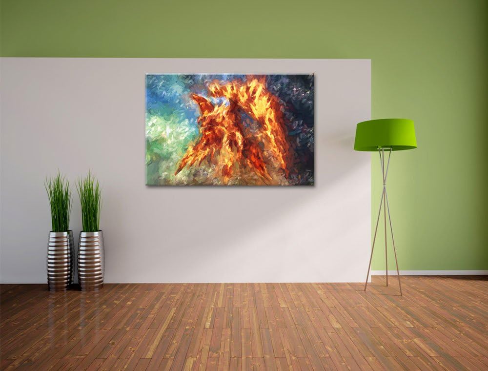 Pixxprint Feuriger Adler als Leinwandbild/Grösse: 100x70 cm/Wandbild/Kunstdruck/fertig bespannt, 100