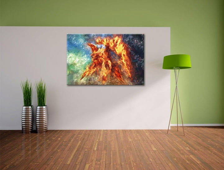 Pixxprint Feuriger Adler als Leinwandbild/Grösse: 100x70 cm/Wandbild/Kunstdruck/fertig bespannt, 100