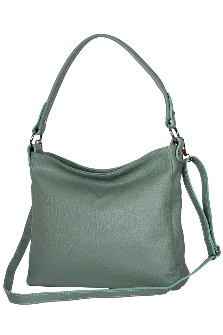 AmbraModa GL35 - Damen Handtasche Schultertasche Umhängetasche aus genarbtem Rindsleder Avocadogrün,