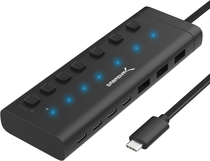SABRENT USB C Hub 7 Port 48 W mit Schaltern (HB-3A4C) 7 Port 20w Typ C+A, 7 Port 20w Typ C+A