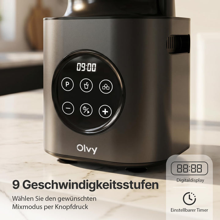Olvy Standmixer Smoothie Maker 1500ml Glas To-Go 1000W 9 Stufen Display-Silver, Silver
