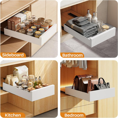 SAYZH Telescopic Drawer, Extendable Pull Out Cabinet Organiser, Metal Slide Out Drawer Storage Shelv