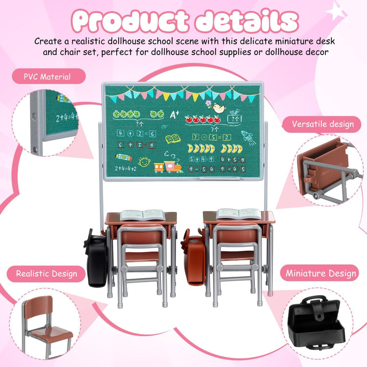 TOYANDONA 1 Set Miniatur-Klassenzimmer-Spielset Mini-Puppenmöbelmodelle mit Schultafel, Stuhl, Schre