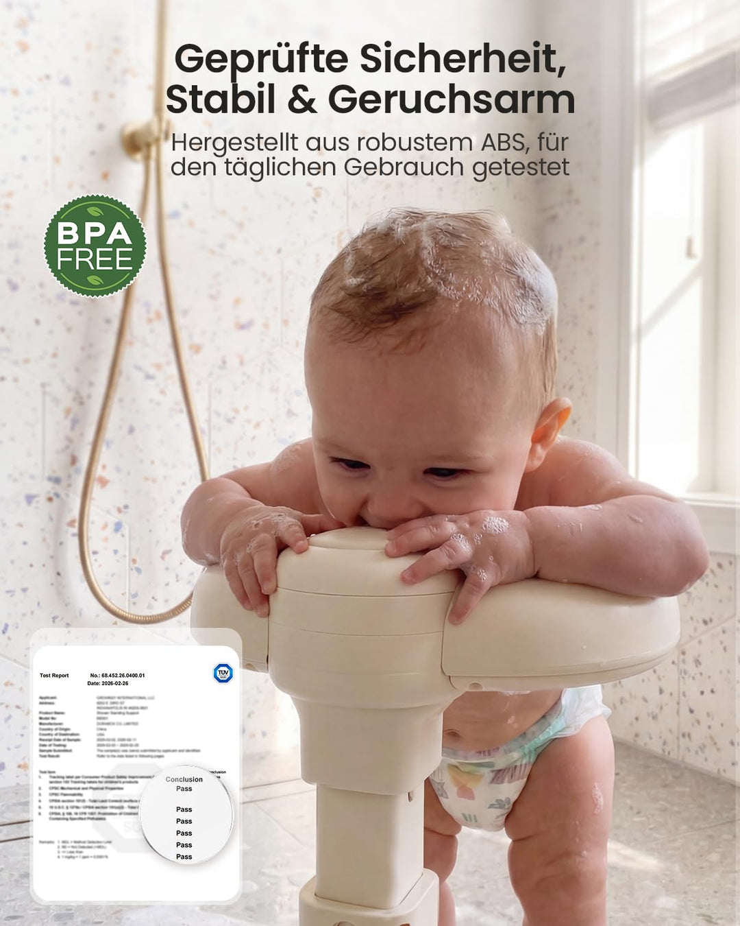 Grownsy Baby Dusche Ständer & Badewannenhilfe ab 6 Monaten, Faltbare Duschhilfe mit Verstellbarer St
