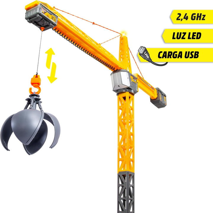 Dickie 203729025 Titan Radiokran mit Funksteuerung, 150 cm, 360° drehbar, mit Licht und USB, inklusi