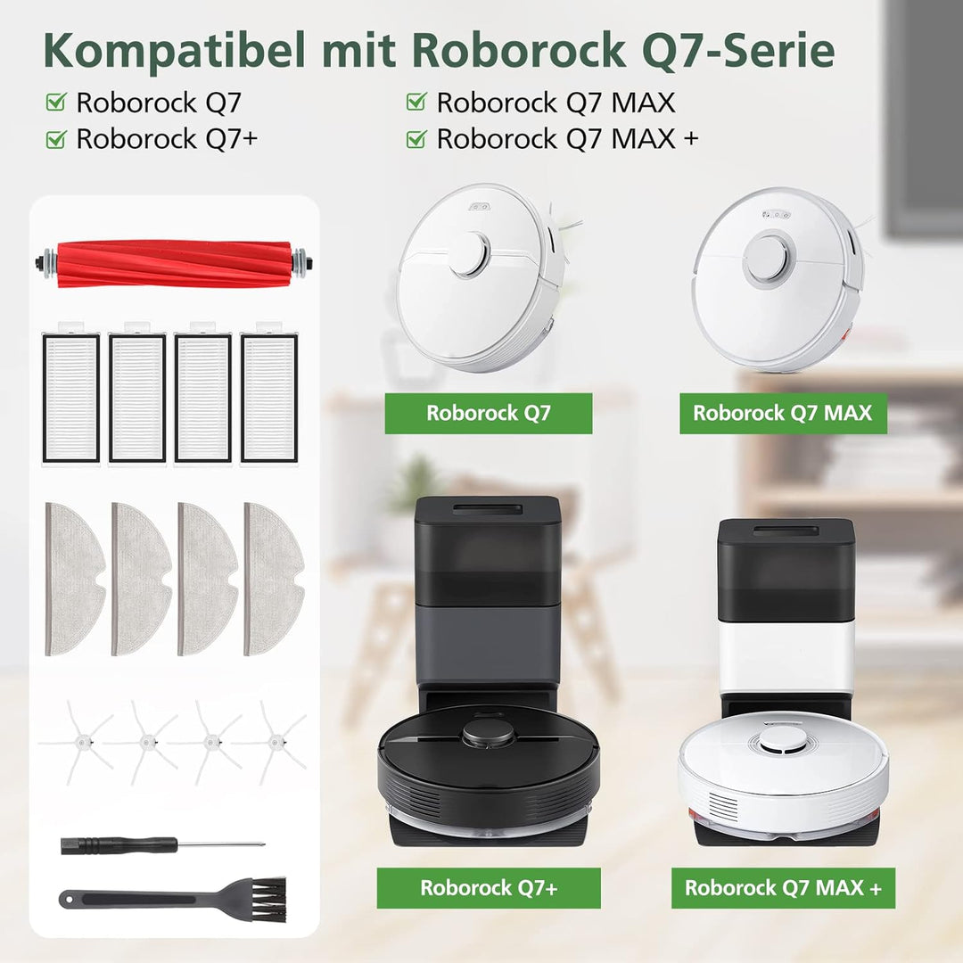 Q7 MAX Ersatzzubehör Kompatibel mit Roborock Q7/ Q7+/Q7 MAX/ Q7 MAX + Staubsauger, 1 Hauptbürste, 4