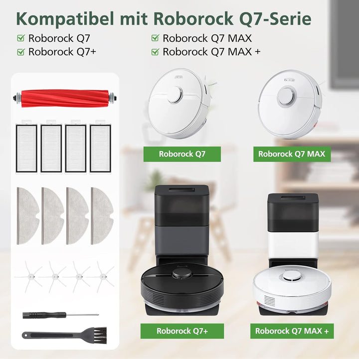 Q7 MAX Ersatzzubehör Kompatibel mit Roborock Q7/ Q7+/Q7 MAX/ Q7 MAX + Staubsauger, 1 Hauptbürste, 4