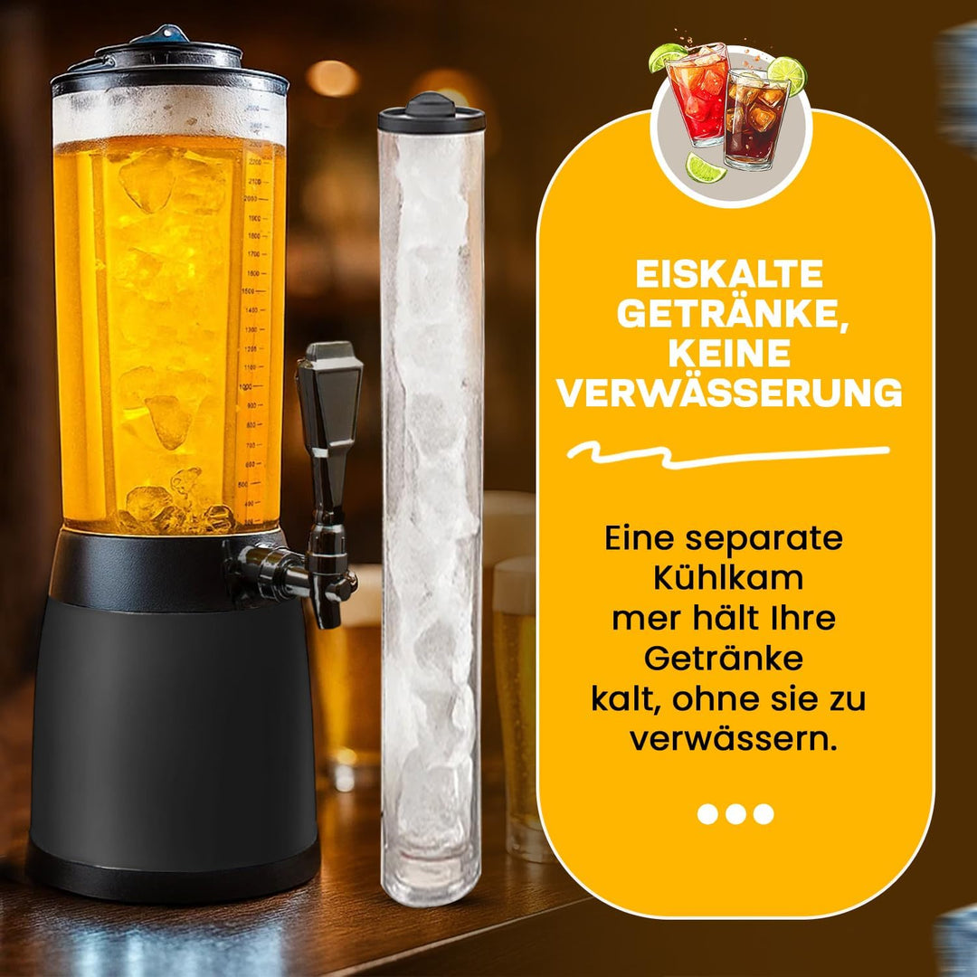 4,0L Biersäule Zapfsäule Kult Biertower Trinksäule Getränkespender Getränkesäule mit 1,3L Eiskühlung
