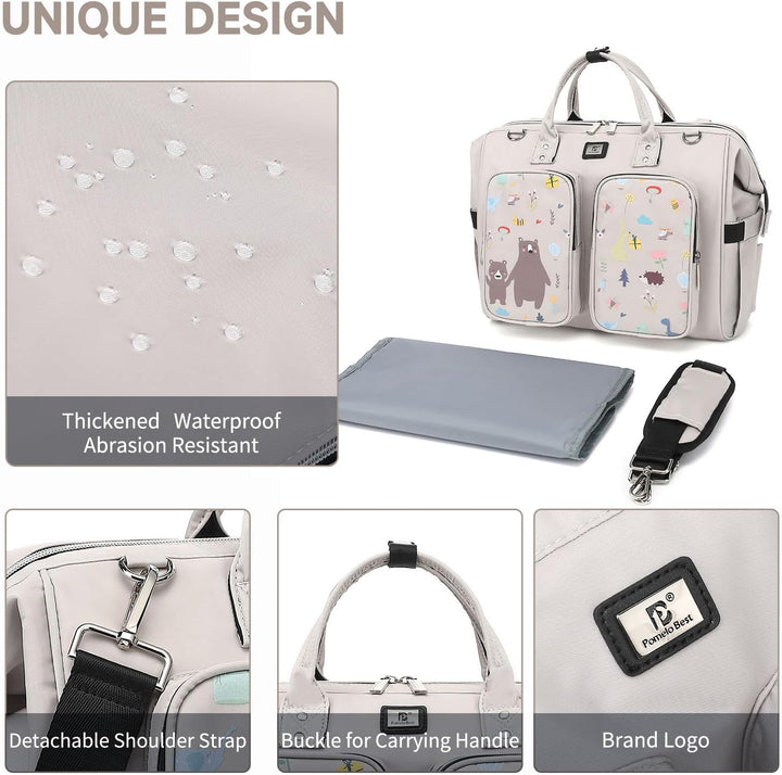 Pomelo Best Wickeltasche mit wasserdicher Wickelunterlage und 2 Kinderwagen Haken verstellbare Schul