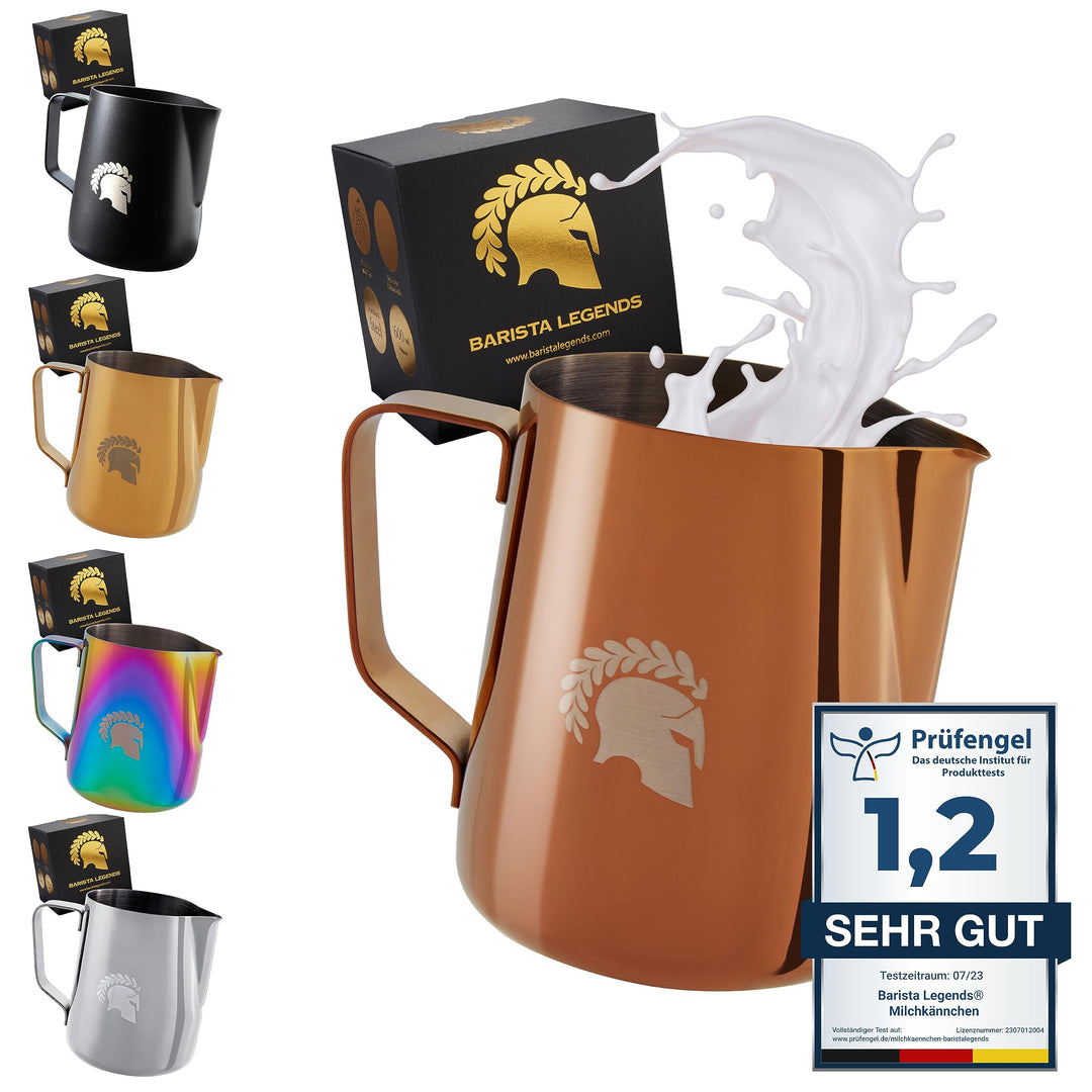 Barista Legends® Milchkännchen Edelstahl 350ml Kupfer - mit speziellem Latte Art Ausguss - Milchkann