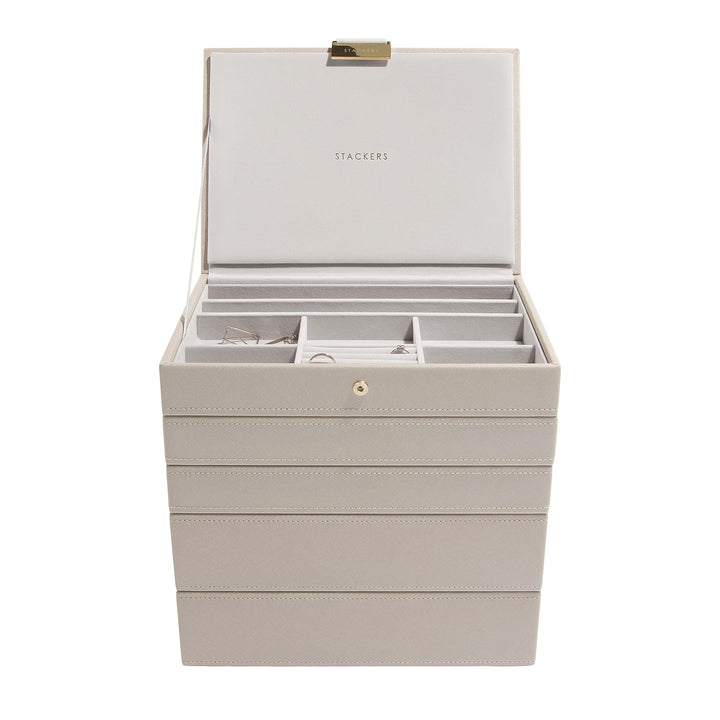 Stackers Schmuckschatulle, klassische Grösse, stapelbar, Set mit 5 Schubladen. taupe