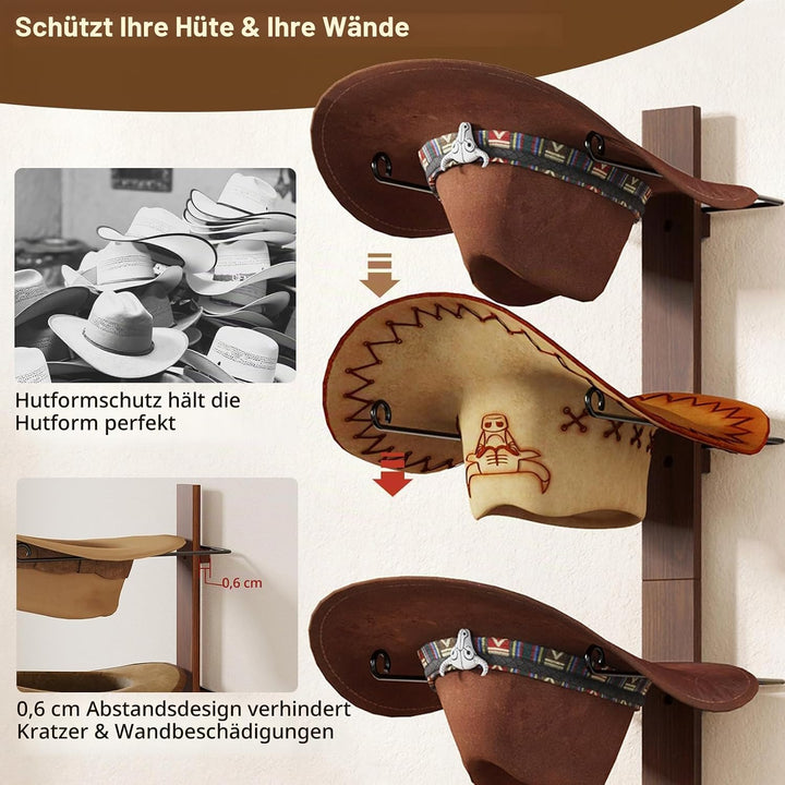 TIPSYTREE Kappenhalter, Cap Halter Tür Hut Racks, 6 Stücke Hut Rack für Cowboyhüte mit Holzbrett, Me