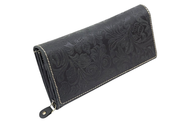 Grosse Damenlangbörse Natur Damen Portemonnaie im Vintage Look LEAS in Echt-Leder, schwarz