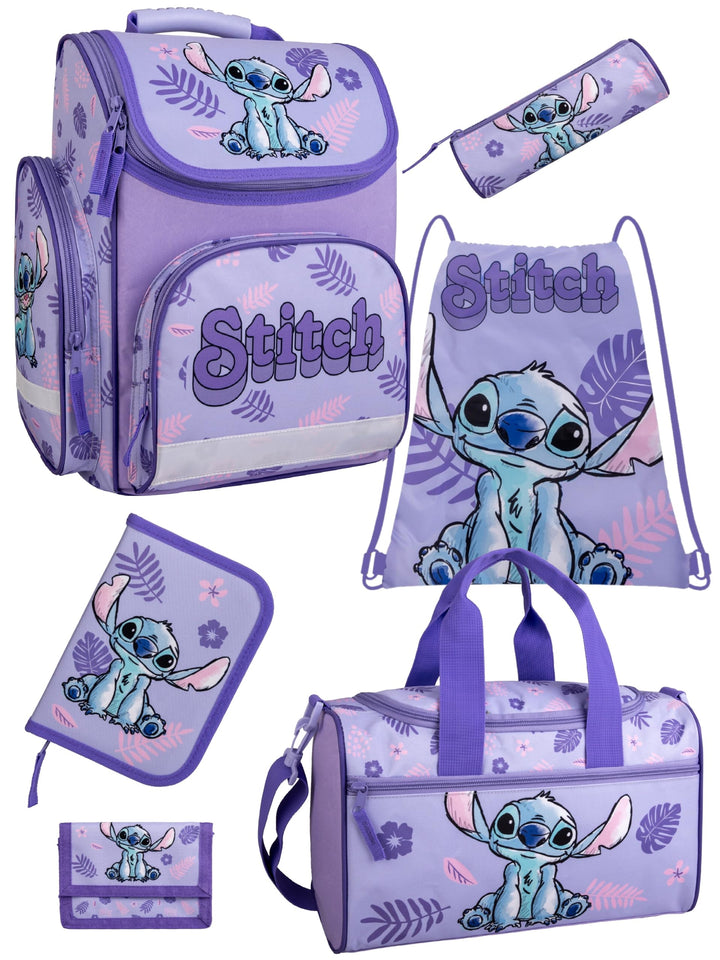 Familando - Schulranzen Set - 6-teilig mit Sporttasche - Disneys Lilo und Stitch - Ergonomisch, stab